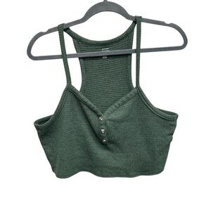 Gilly hicks women’s green cropped tank top waffleknit size large fairy goblin